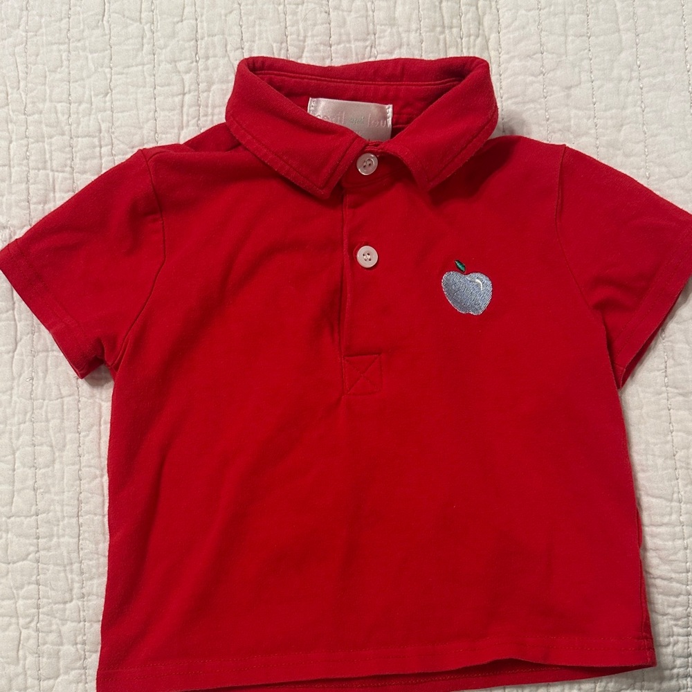 Kids Red Polo Shirt with Apple Embroidery